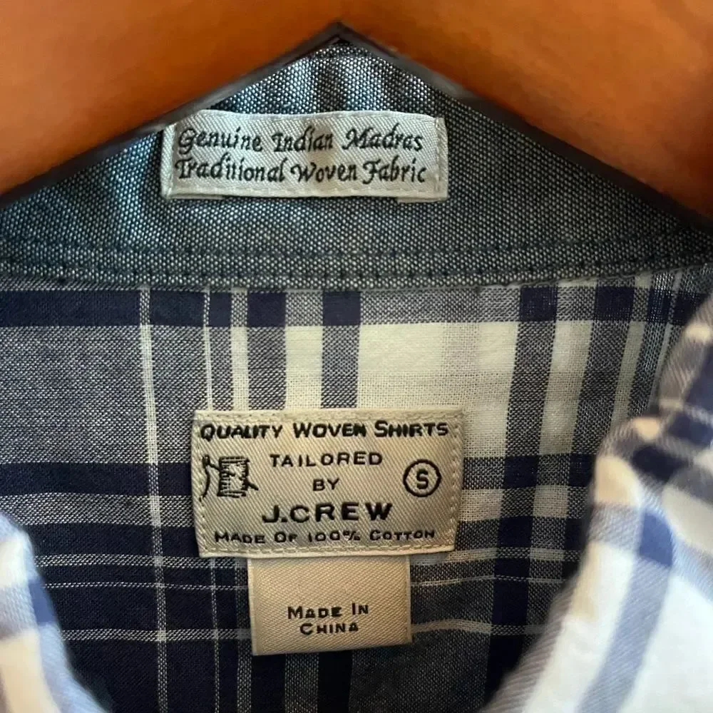 Tailored J. Crew Blue Light Wright Plaid Button Down Shirt sz S EUC